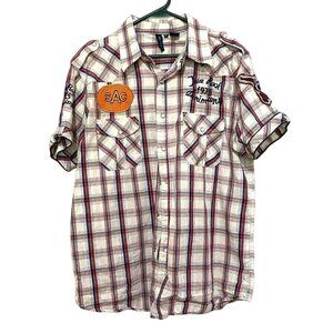 True Rock Plaid Pearl Snap Shirt Mens XL Western Rockabilly Rodeo Country Cowboy